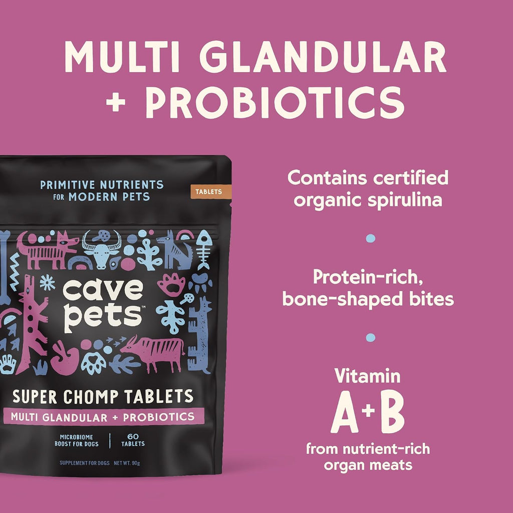 Super Chomp Tablets – Probióticos para Perros con Multiglandular, 60 Comprimidos