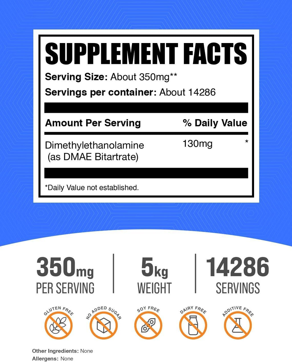 DMAE Bitartrato en Polvo - Suplemento de Dimetilaminoetanol (350 mg por porción, 1 kg)