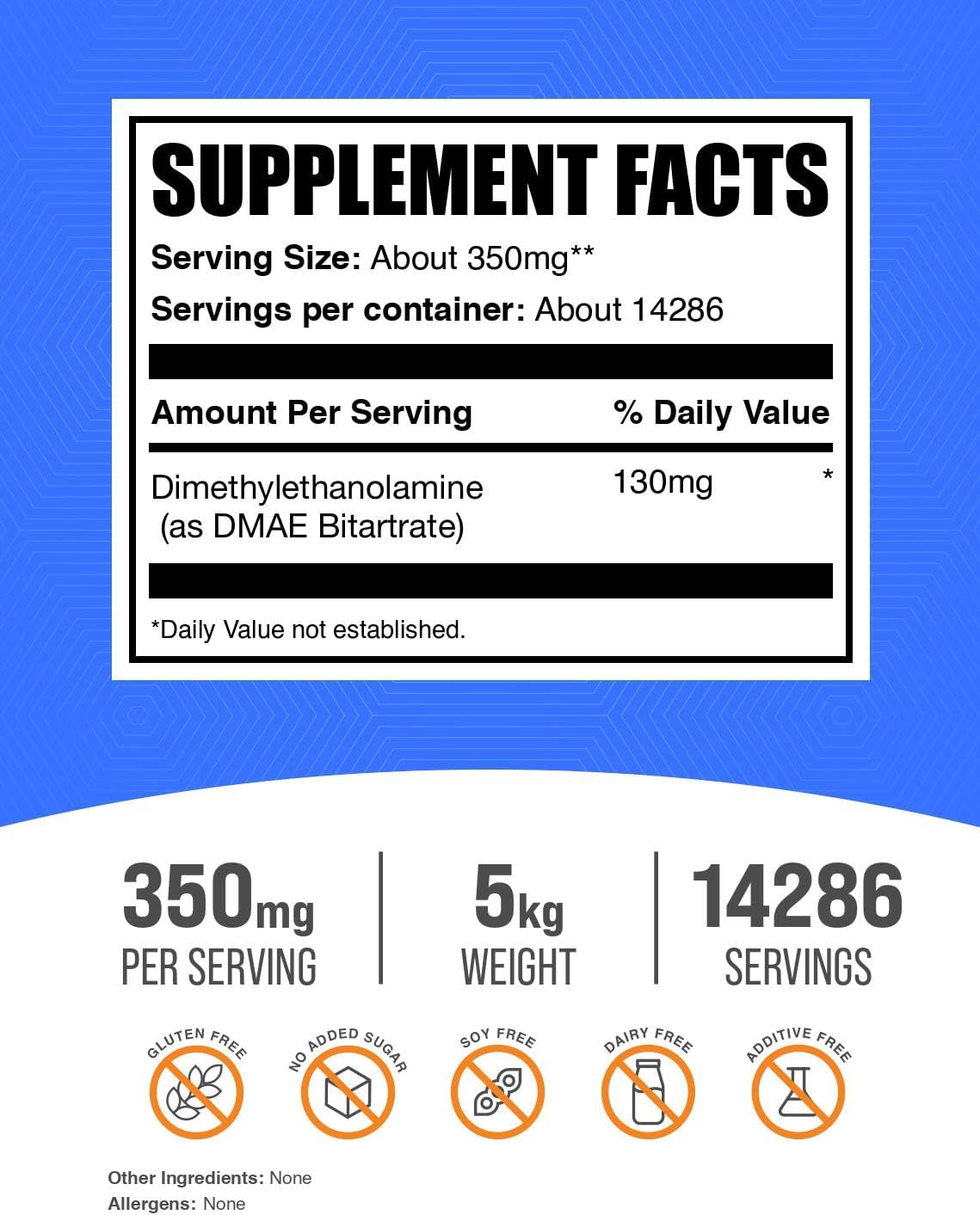 DMAE Bitartrato en Polvo - Suplemento de Dimetilaminoetanol (350 mg por porción, 1 kg)