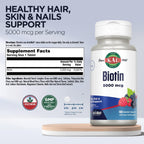 Kal Biotina 5000 mcg, tabletas sabor a bayas mixtas, 100 unidades