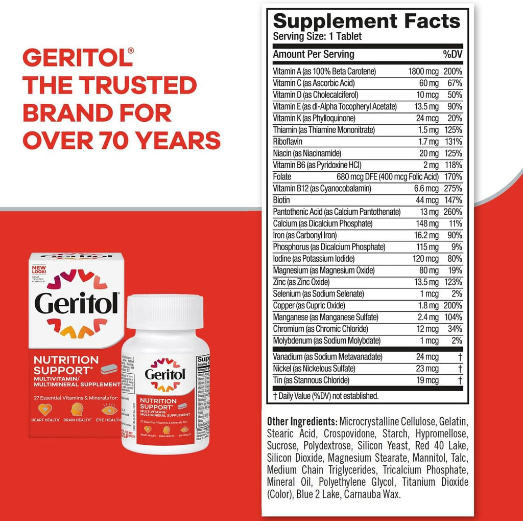 Geritol Multivitamínico, 27 vitaminas y minerales esenciales, Pack de 2 x 40 comprimidos