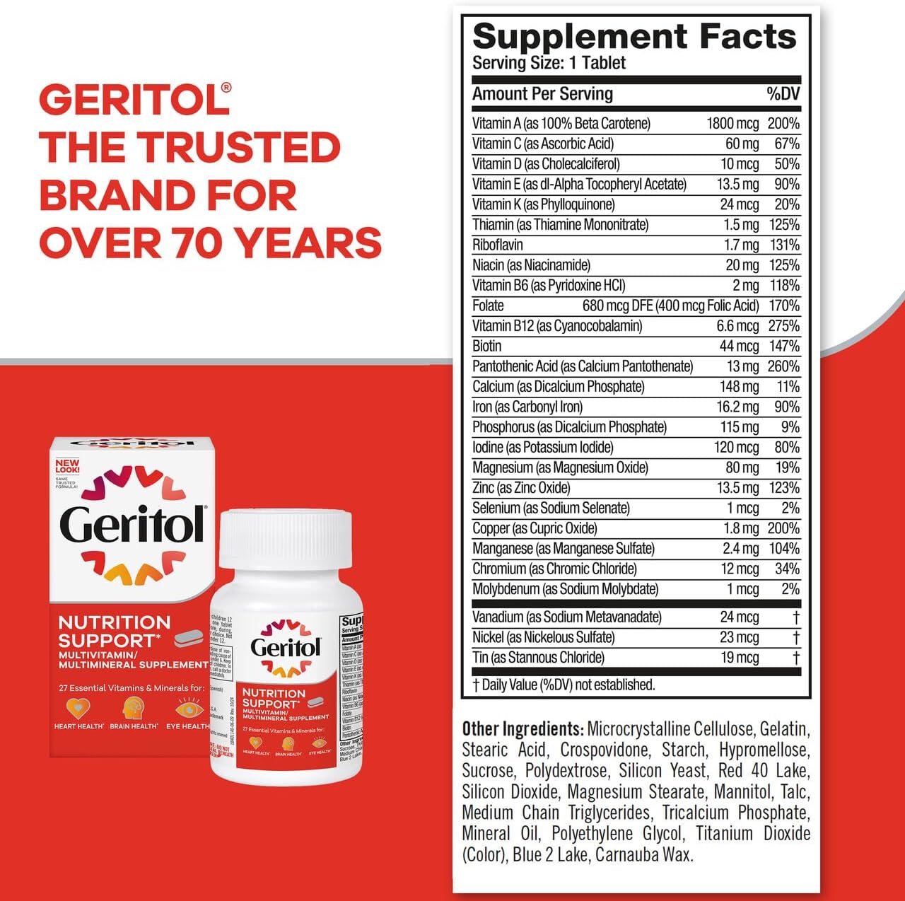 Geritol Multivitamínico, 27 vitaminas y minerales esenciales, Pack de 2 x 40 comprimidos