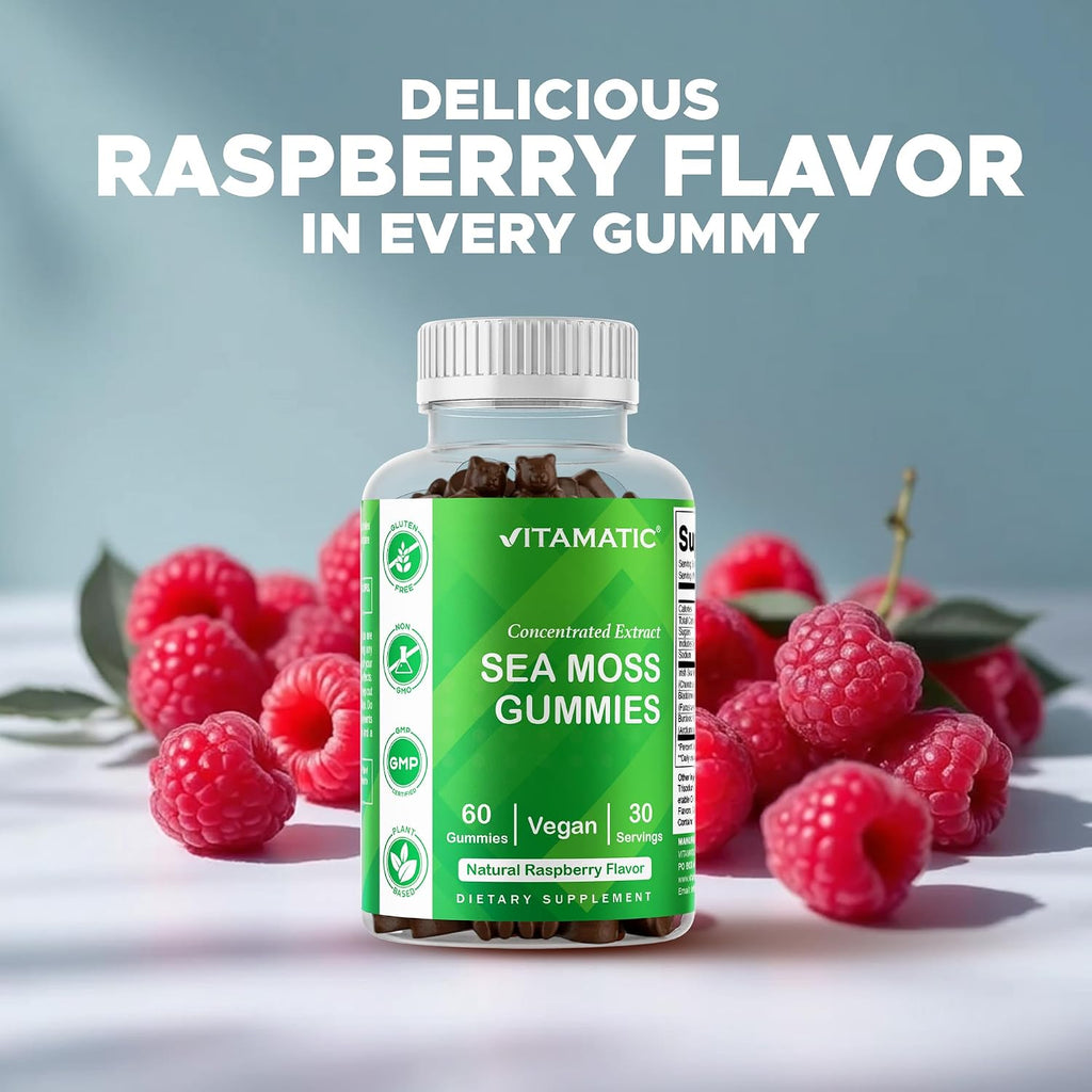 Vitamatic Irish Sea Moss Gummies con Bladderwrack y Burdock Root - 120 Gomitas - Vegano y sin OGM