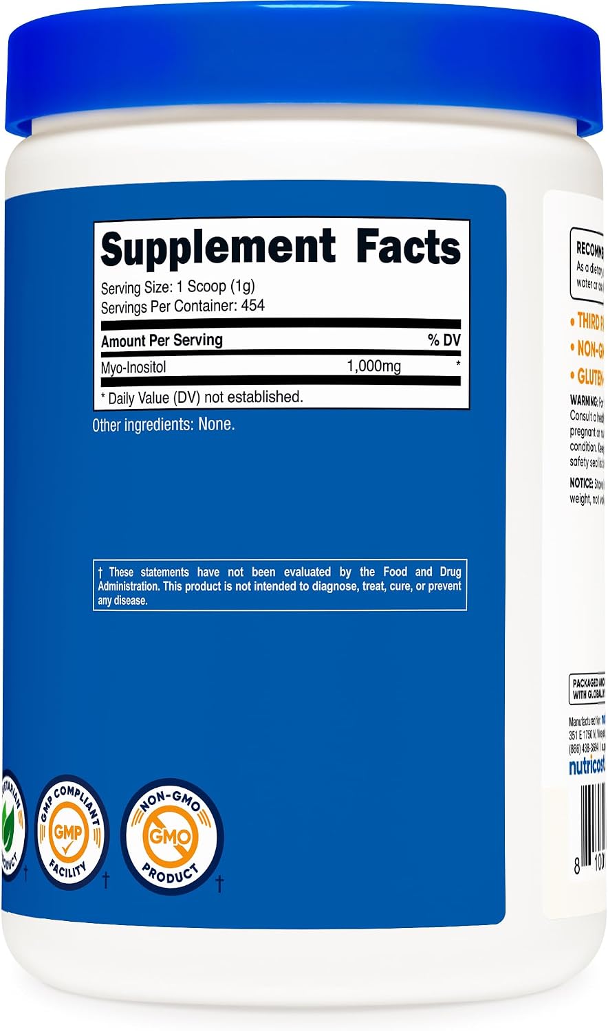 Nutricost Inositol Powder 1LB (454 Gramos) - Sin Gluten, No-GMO