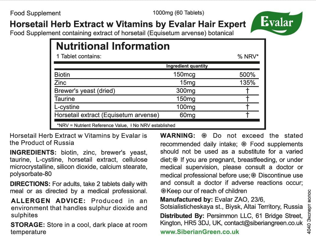 Expert Hair Cola de Caballo (Equisetum arvense) con Vitaminas, 60 Comprimidos
