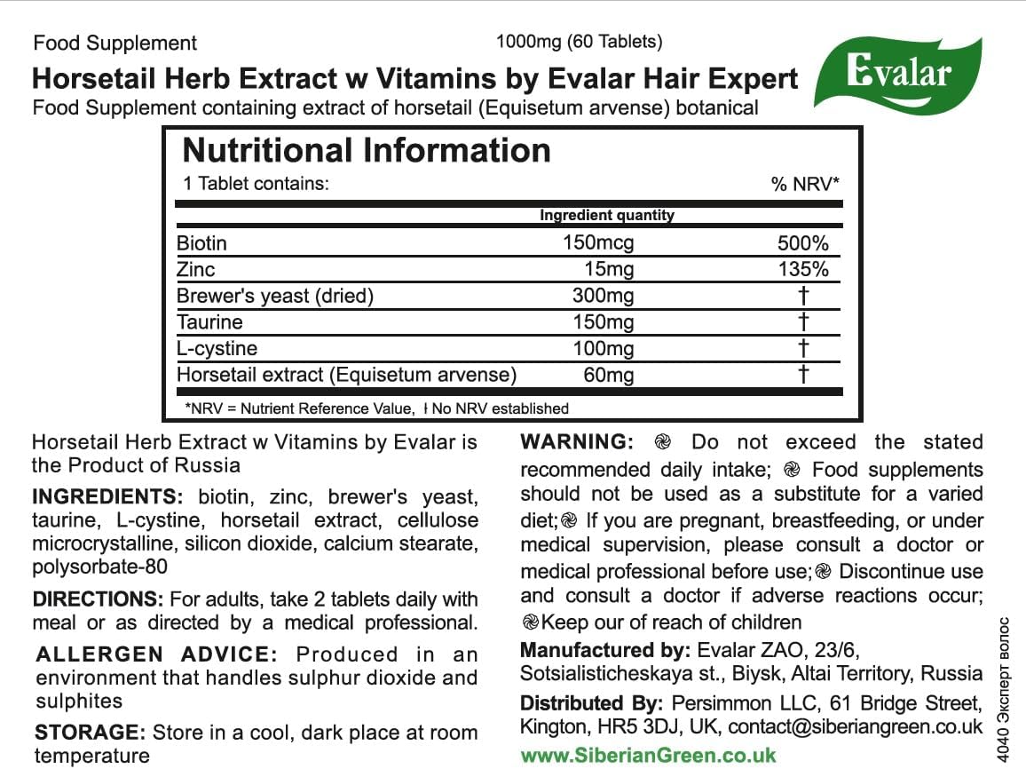 Expert Hair Cola de Caballo (Equisetum arvense) con Vitaminas, 60 Comprimidos