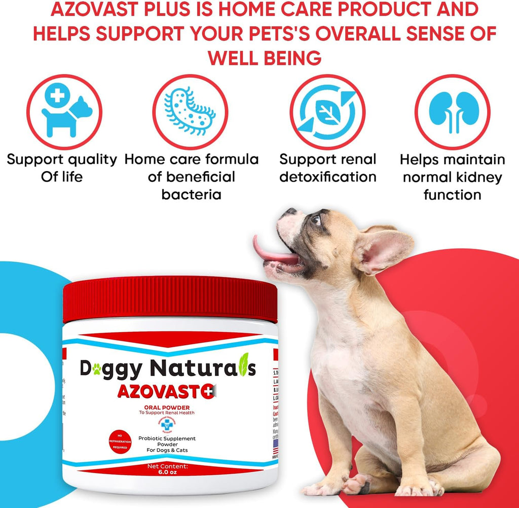 Azovast Plus Suplemento Renal para Perros y Gatos, Polvo Oral (340 g) - 240 Dosis (2 Frascos) - Apoya la Función Renal