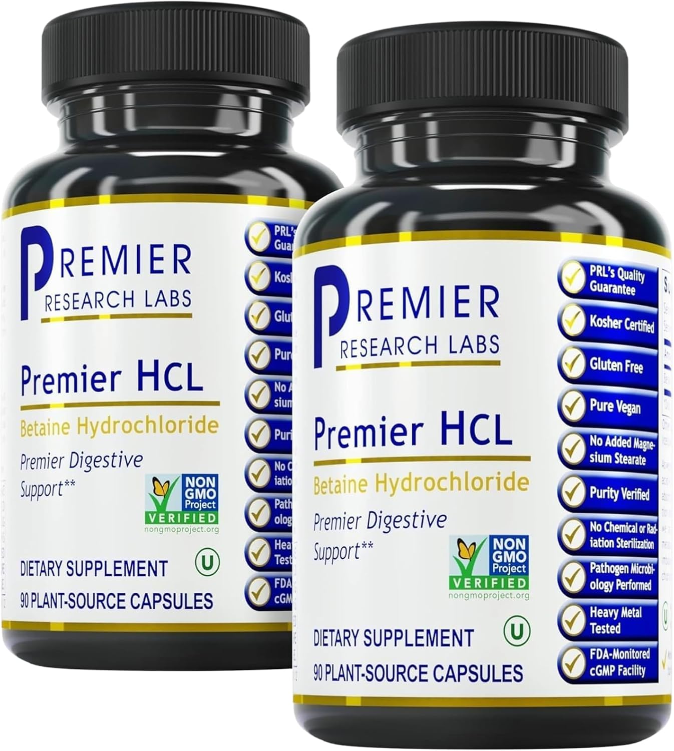 Premier Research Labs Premier HCL - Betaína HCl, 90 Cápsulas Vegetarianas (Paquete de 2)