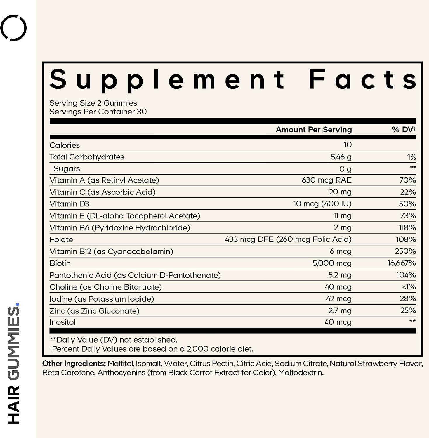 Codeage Hair Gummies - Biotina 5000 mcg - Gominolas sin Azúcar con Vitaminas y Minerales - 60 uds