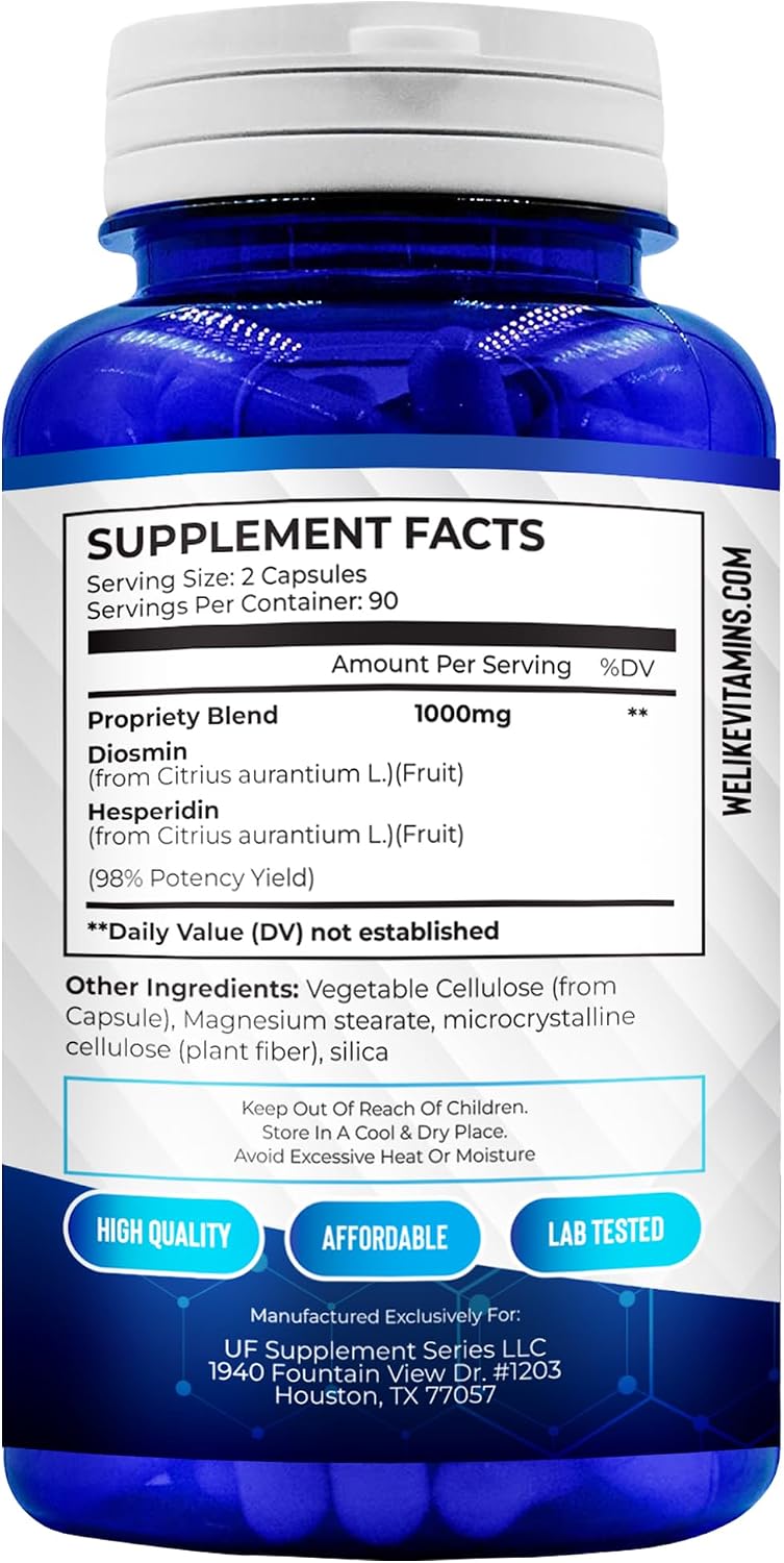 Diosmin Hesperidin 1000mg – 180 Cápsulas – Suplemento de Diosmina y Hesperidina