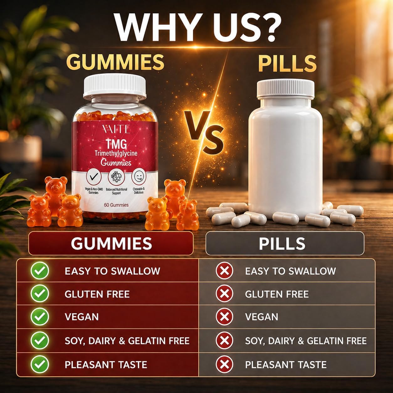 VAITE TMG Gummies – Trimetilglicina 800mg, 60 Gominolas Veganas