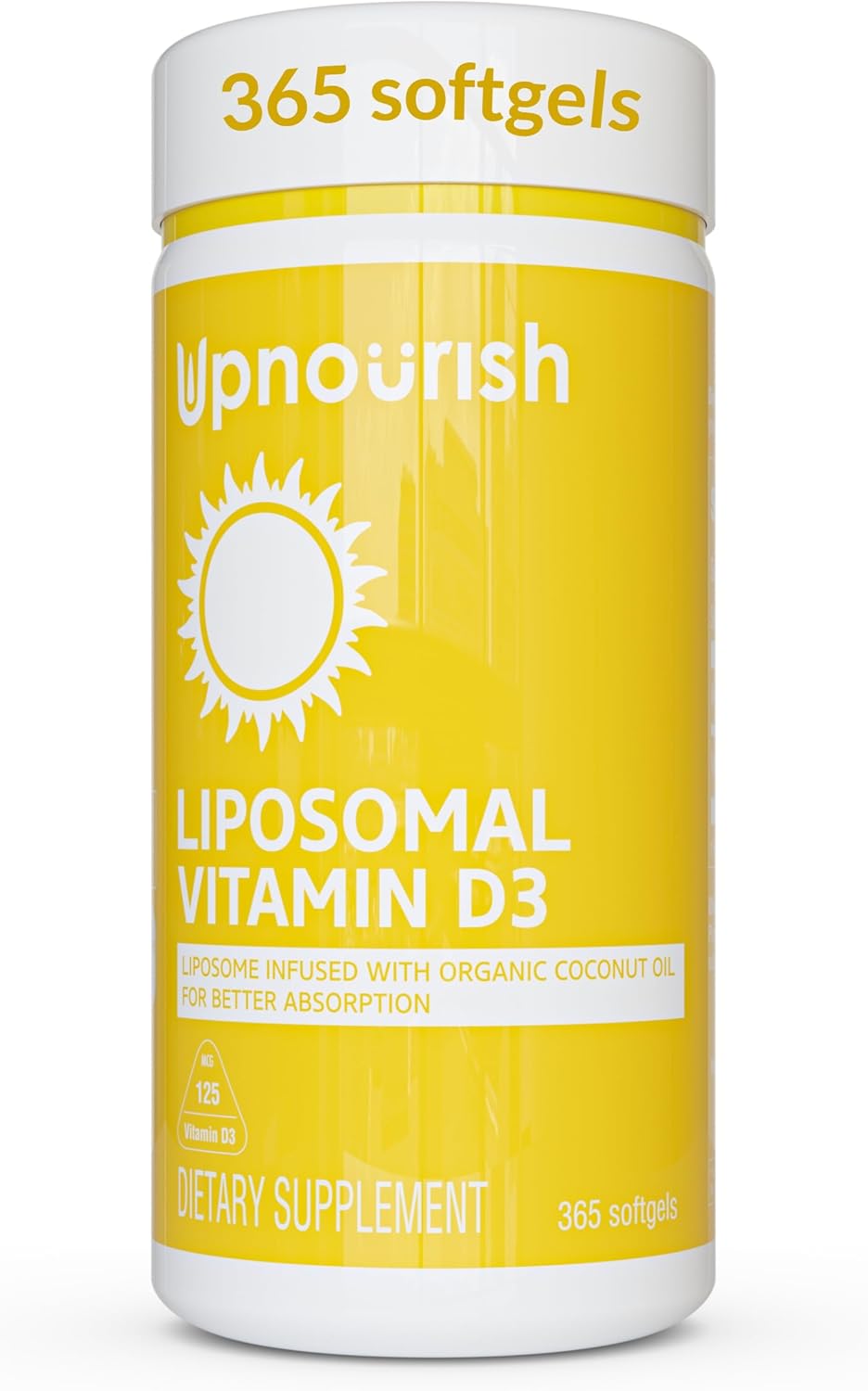 UpNourish Vitamina D3 Liposomal 5000 IU - 365 Cápsulas Blandas con Aceite de Coco Orgánico