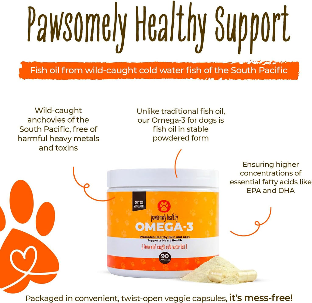 Pawsomely Healthy Omega-3 para Perros – Aceite de Anchoa Salvaje en Cápsulas – 90 uds