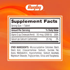 Rugby Vitamina D3 2000 IU (50 mcg) - Suplemento diario de vitamina D3 sin gluten para huesos, dientes e inmunidad - 100 comprimidos