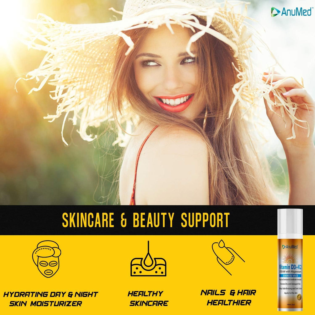 AnuMed Vitamina D3 y K2 5000 UI Crema con Magnesio, Ácido Hialurónico y Vitamina E