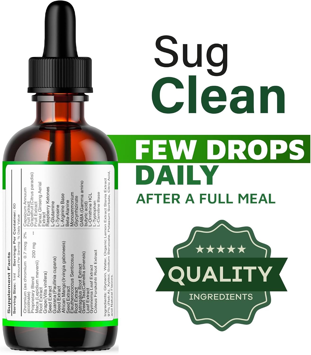 (5 Pack) Sug Clean Drops, Sug Clean, SugClean Drops, Sug Clean Support Drops, Sug Clean Supplement Drops, SugClean Supplement Support - Premium Formula All Natural Drops, 5 Bottles For 5 Months