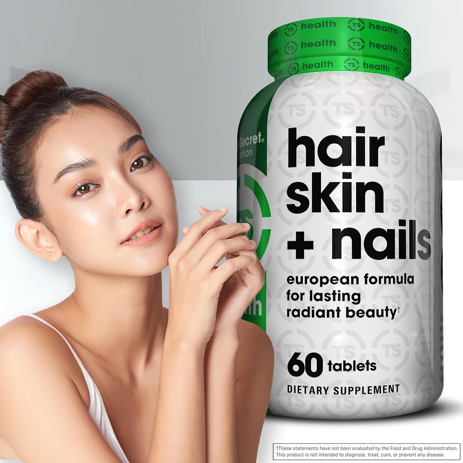 Top Secret Nutrition Cabello Piel + Uñas | 29 Vitaminas, Minerales y Fitonutrientes | Complejo de Colágeno, Biotina y Hesperidina | 60 Comprimidos