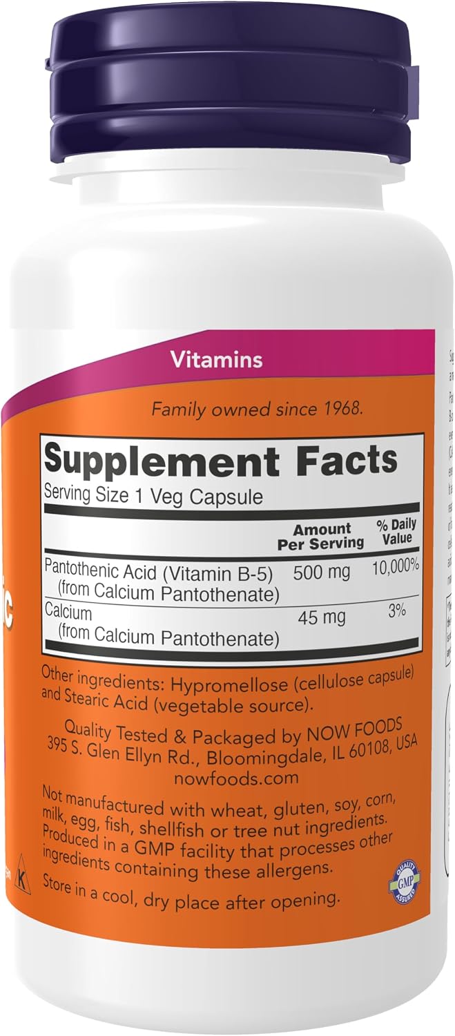 NOW Foods Ácido Pantoténico (Vitamina B5) 500 mg, 100 Cápsulas