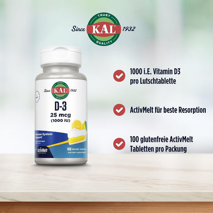 KAL Vitamina D3 1000 UI - 100 Comprimidos ActivMelt Sabor Limón Natural – Image 3