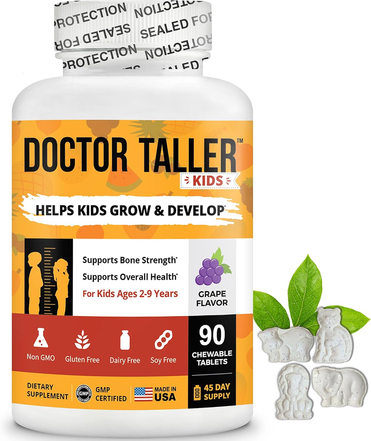 NuBest Doctor Taller - Bone Strength Support & Immune System - Calcium, Vitamin D3, K2, Amino Acids & Herbs for Children 8+ - 60 Cápsulas Veganas