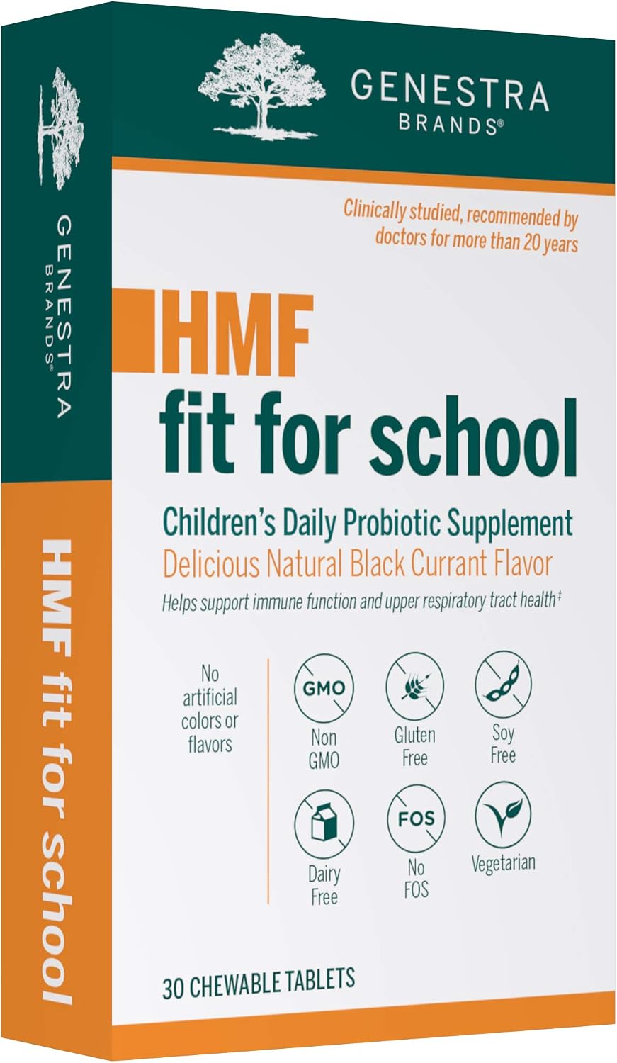 Genestra Brands HMF Fit for School – 30 comprimidos masticables con sabor a grosella negra