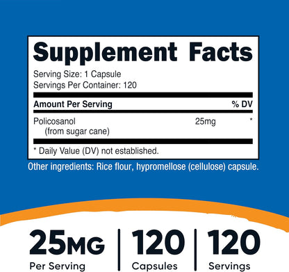 Nutricost Policosanol 25mg, 120 Cápsulas - Sin Gluten, No Transgénico, Apto para Vegetarianos – Image 2