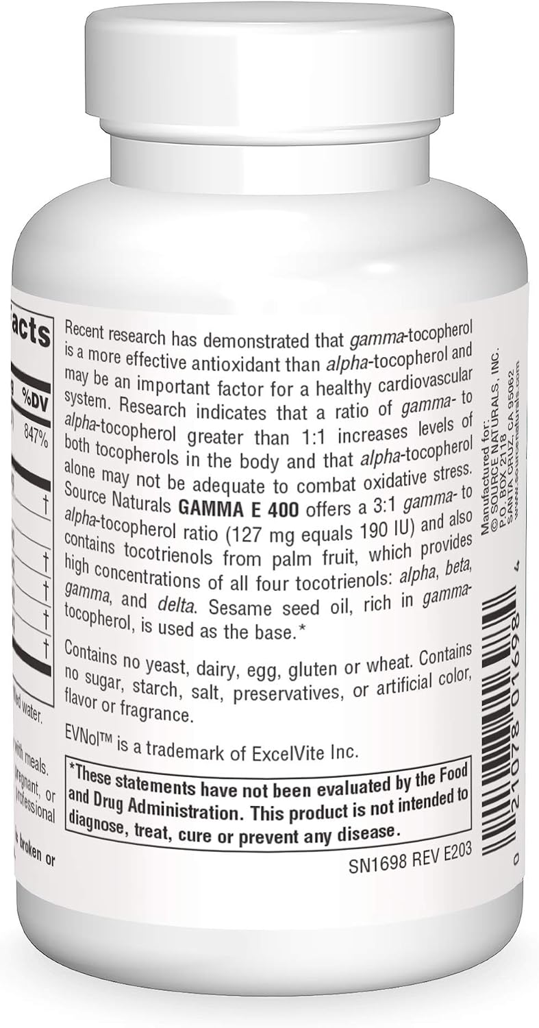 Source Naturals Gamma E 400, 60 cápsulas blandas