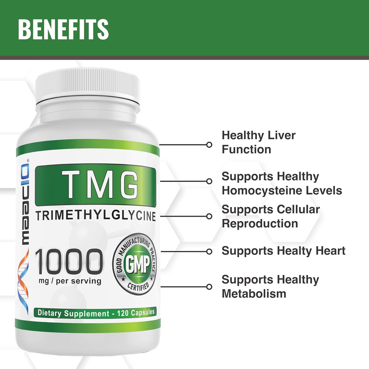 MAAC10 TMG 1000mg - Suplemento de Trimetilglicina (Betaína Anhidra) - Apoyo a la Metilación y Metabolismo de la Homocisteína – Image 4