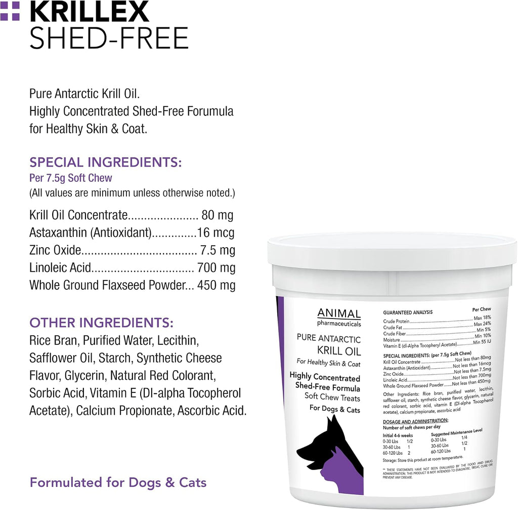 Animal Pharmaceuticals Krillex Shed-Free Chews - Omega 3 para perros y gatos - 60 uds