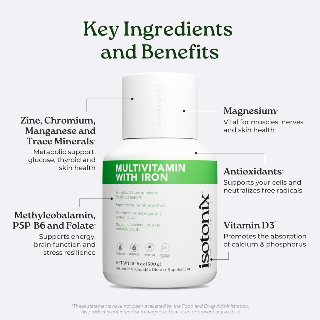 Isotonix Multivitamin con Hierro — Complejo B Metilado y Antioxidantes, Polvo Isotónico, 90 Servicios