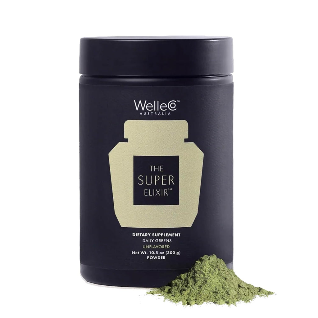 WelleCo The Super Elixir, Mezcla diaria de verduras en polvo con probióticos y superalimentos, sin sabor, 300g