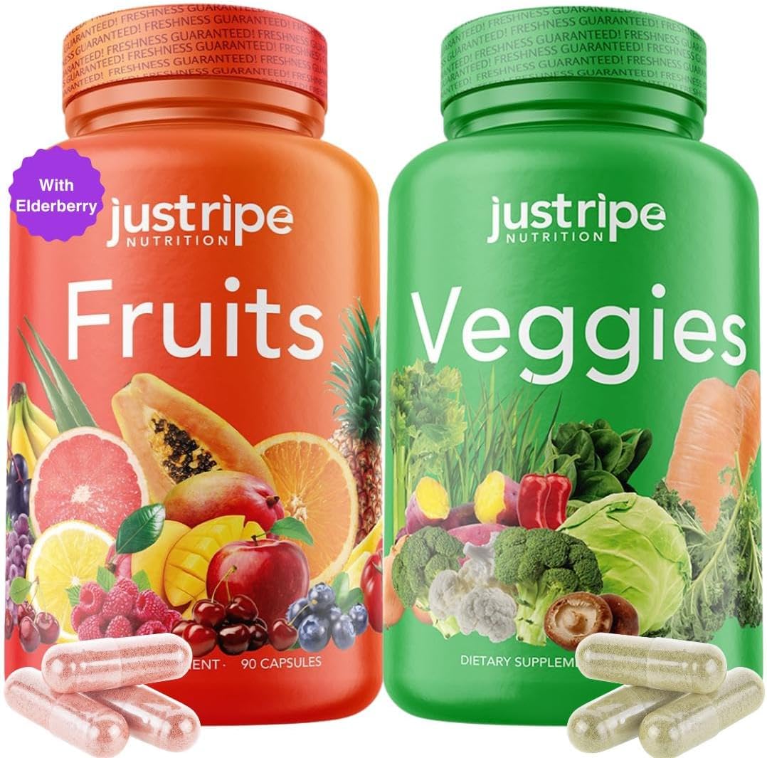 Just Ripe Nutrition - Suplemento de Frutas y Verduras, 180 Cápsulas (90 Frutas + 90 Verduras)