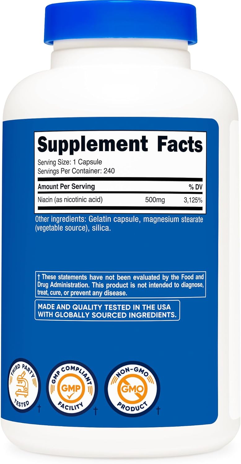 Nutricost Niacin (Vitamin B3) 500mg, 240 Capsules - With Flush, Non-GMO, Gluten Free