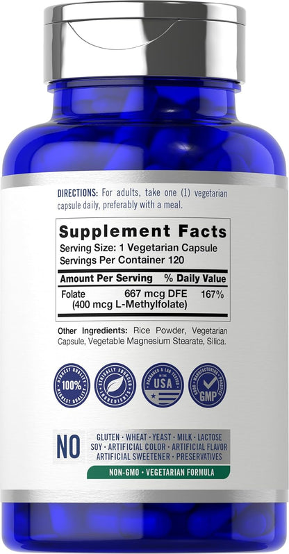 Carlyle L-Metilfolato 400 mcg | 120 Cápsulas – Formación normal de las células sanguíneas: Interviene en la – Image 2