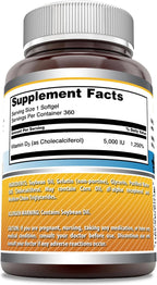 Vitamin D3 (Cholecalciferol) 5000 IU per Capsule - 360 Softgels