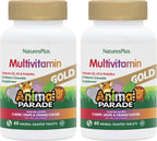 NaturesPlus Animal Parade Gold Multivitamínico Infantil - Paquete de 4 (240 Comprimidos Masticables) - Sabores a Cereza, Naranja y Uva