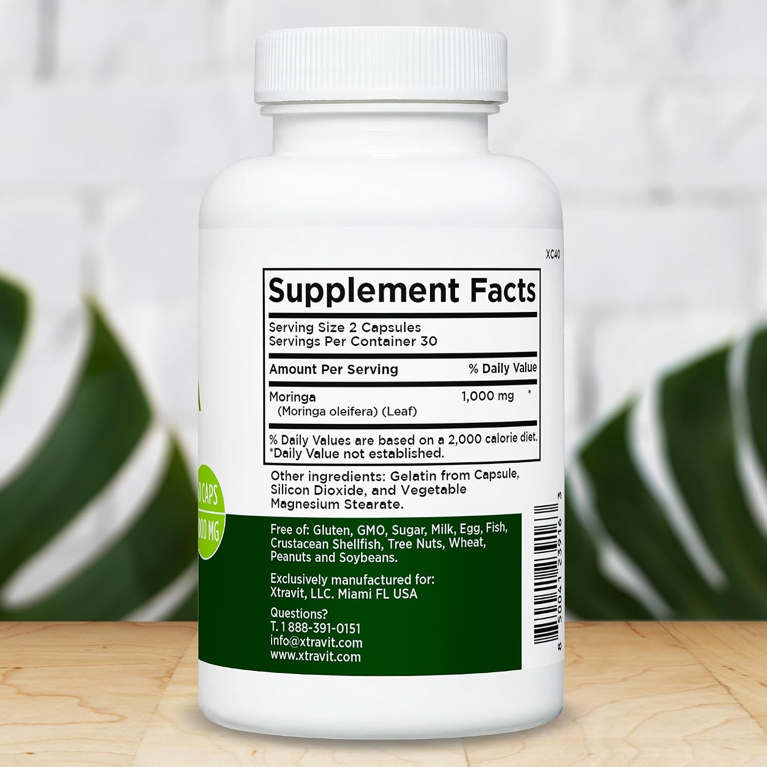 Xtravit Moringa Oleifera 1000 mg – 60 Cápsulas – Superalimento Natural Vegano