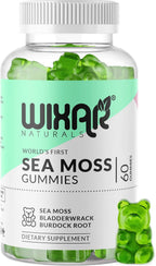 WIXAR NATURALS Gominolas de Musgo Marino con Irish Sea Moss, Bladderwrack y Bardana - 60 Gominolas Veganas