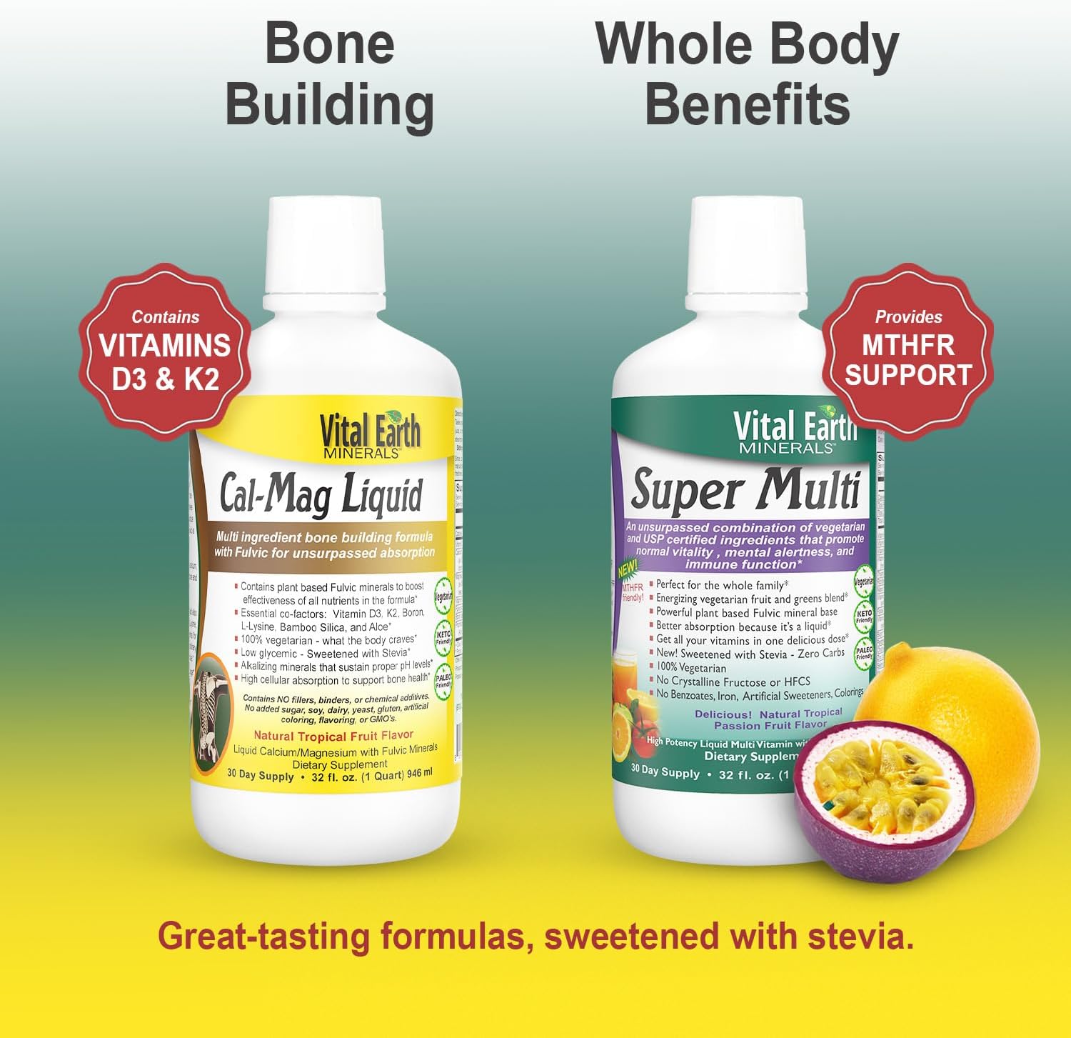 Vital Earth Minerals Bone & Wellness Support – Cal Mag Líquido + Super Multi, Multivitamínico Líquido, 2x946 ml