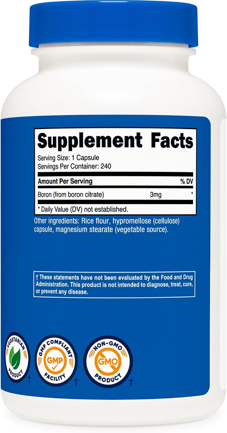 Nutricost Boro 3mg - 240 Cápsulas Vegetarianas - Sin Gluten y No Transgénico