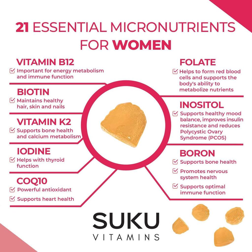 SUKU Multivitamínico Completo para Mujeres - 60 Gominolas sabor Piña y Melocotón