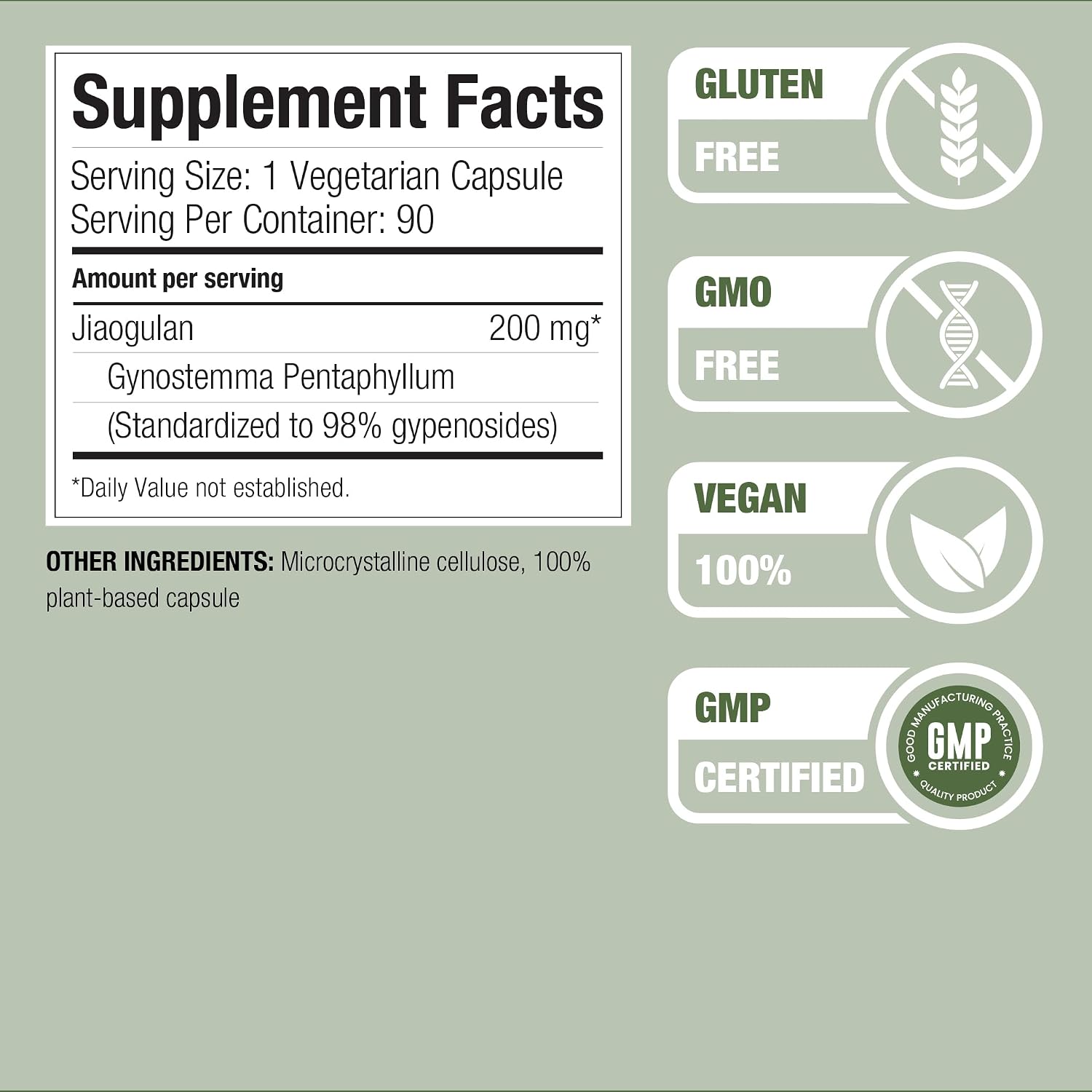 Extracto de Jiaogulan 98% Gipenósidos, 90 Cápsulas Veganas
