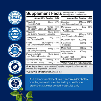Suplemento de Fertilidad Masculina Preconcepción con CoQ10, Maca y Ácido D-Aspártico - 270 Cápsulas – Image 8