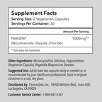 TRU NIAGEN Suplemento de NAD+ Patentado | Nicotinamida Ribósido (NR) | 30 dosis de 1000 mg (2x500 mg)
