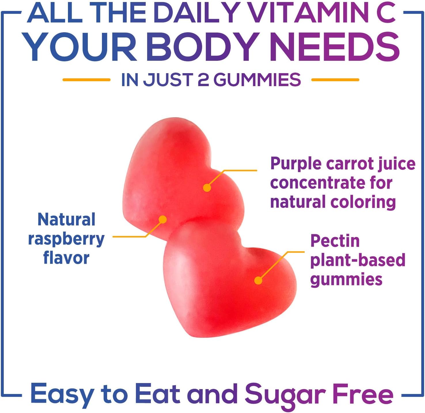Vitamina C Sin Azúcar Gomitas - Suplemento Inmunológico - 60 Gomitas Veganas Sabor Frambuesa