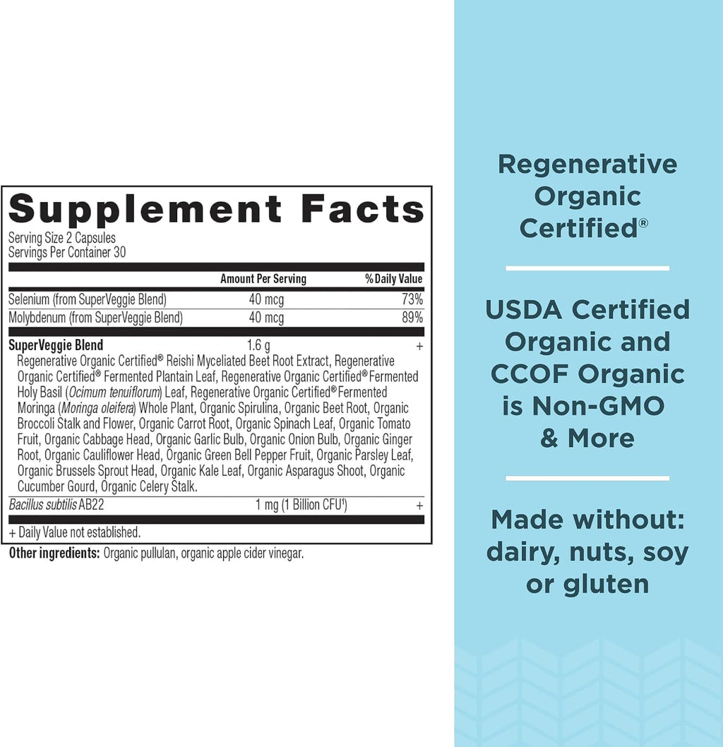 Ancient Nutrition SuperVeggies Cápsulas - Certificado Orgánico Regenerativo, 60 Cápsulas