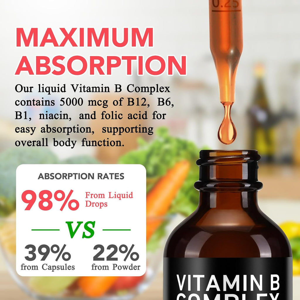Frovetani Complejo B Orgánico Líquido con Vitaminas B12 Metilcobalamina, B6, B1, B9 - Apoyo Metabólico, Vegano, Sin Gluten