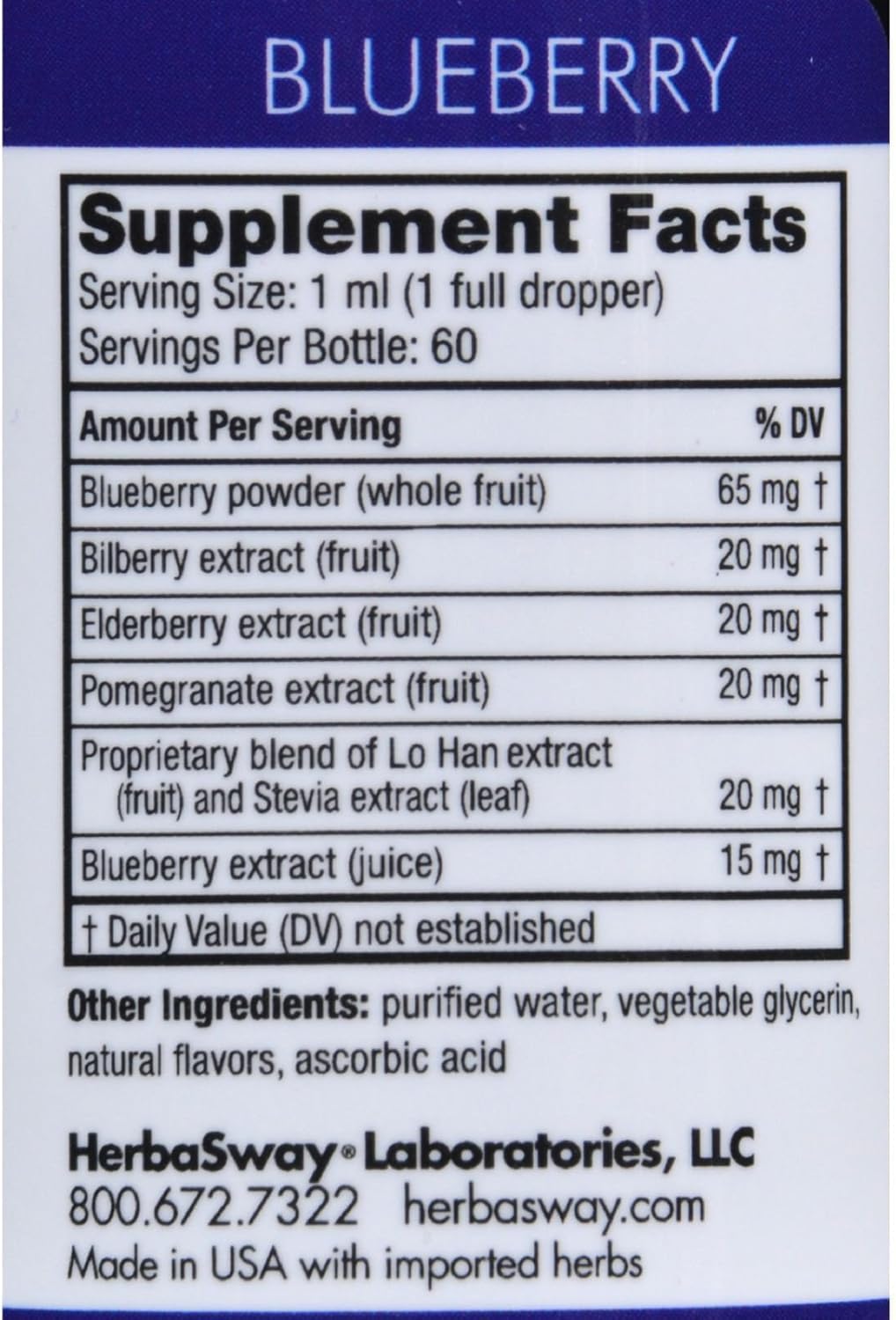 Herbasway Soporte de Memoria (Arándano) 60 ml - Extracto Líquido de Bayas Antioxidantes