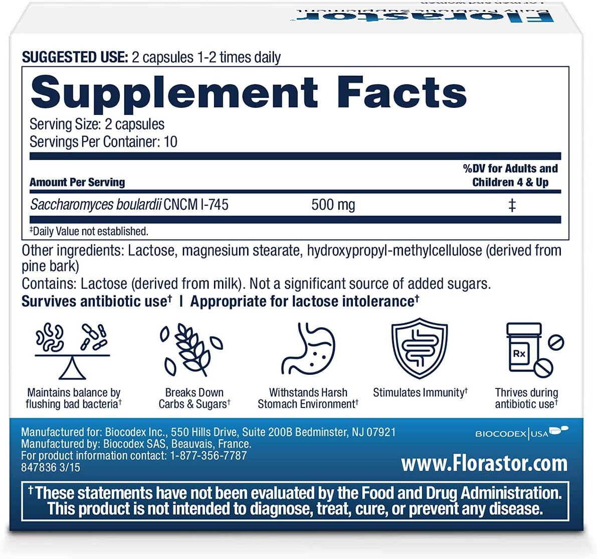 Florastor Daily Probiotic, 20 Capsules (Pack of 2)