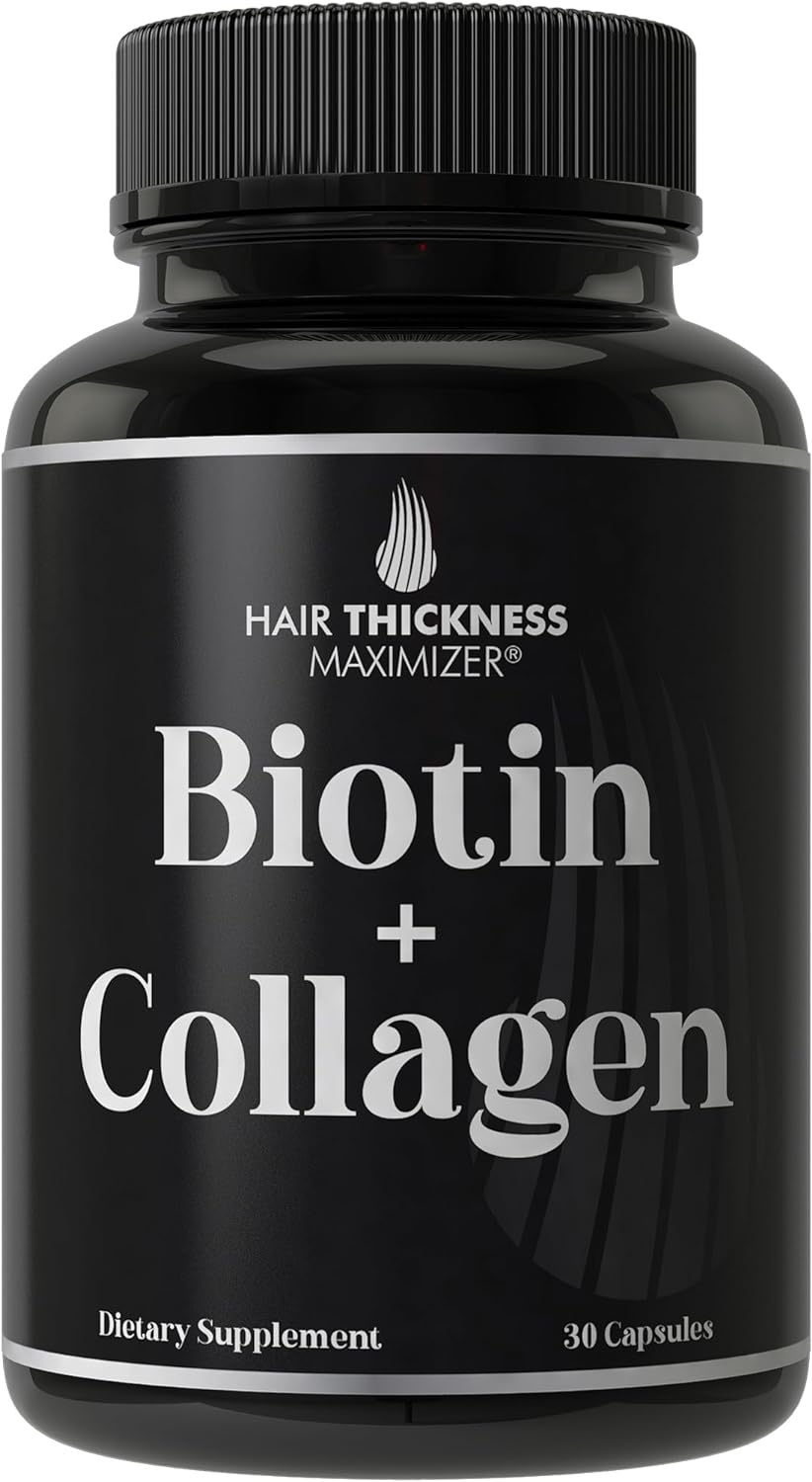 Biotina y Colágeno Suplemento – 10.000 mcg Biotina + Colágeno Bovino para Cabello Débil y Quebradizo. Complejo Vitamínico Avanzado 2 en 1. Apoya un Cabello más Grueso y Saludable para Mujeres y Hombres
